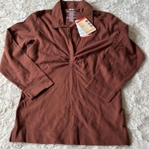 New With Tag Weatherproof  Chocolate Brown Long Sleeve Scrunch Polo Shirt Size S